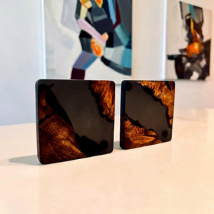 Natural Wood and Resin <b>Coaster</b> Set Handmade Square Modern Design Table Protection <b>Drink</b> <b>Coasters</b> for Home Decor and Gift Giving - Product Image 1