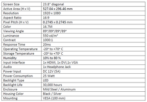 ซื้อจอแสดงผลอุตสาหกรรมขนาด 23.8 นิ้ว ความละเอียด Full HD พร้อมพอร์ต HDMI DVI VGA ตัวเรือนโลหะ รองรับการติดตั้งแบบ VESA - Product Image 2