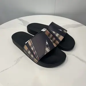 Летние модные роскошные мужские и женские сандалии тапочки хаки клетчатые плоские туфли
