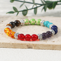 Go2boho Bracelet chakra en pierre de lave, bracelet d'énergie perlé fait à la main pour la méditation, le yoga et la protection