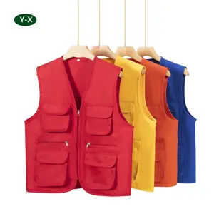 Custom Logo Utility Reporter Multi Pocket Fishing Mens Solid Workwear Uniform Cargo Vest for Outdoor Polyester Zip Up Vest