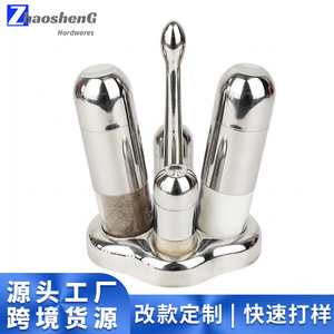 Juego de recipientes para condimentos de acero inoxidable, forma cilíndrica con tapa con orificio, transparente, para condimentos sólidos, botellas de almacenamiento para cocina - Product Image 4
