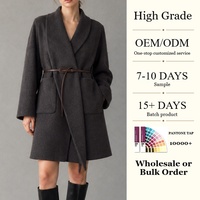 Manteau en laine tissée pour femme, élégant, mi-long, couleur unie, avec ceinture, vêtements de créateur, vêtements d'extérieur pour l'hiver