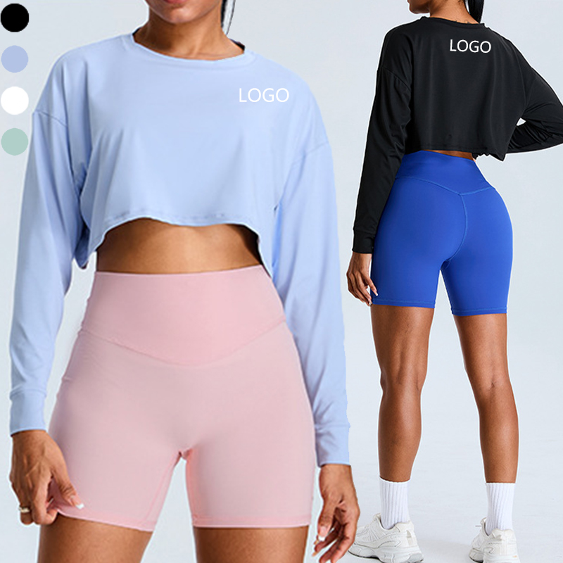 XW-TM0191 Round Neck Loose Casual Sportswear Custom Long Sleeve Yoga Wholesale Short Fitness Sports Gym Top