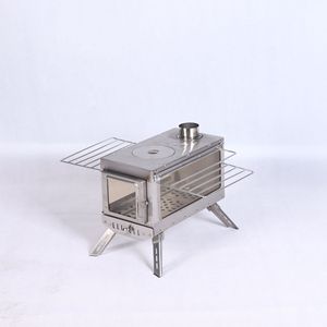 Portable Stainless Steel Wood <b>Stove</b> With Grill And Chimney Outdoor Camping <b>Stove</b> 36x28x27cm For 5 Or More People - Product Image 1