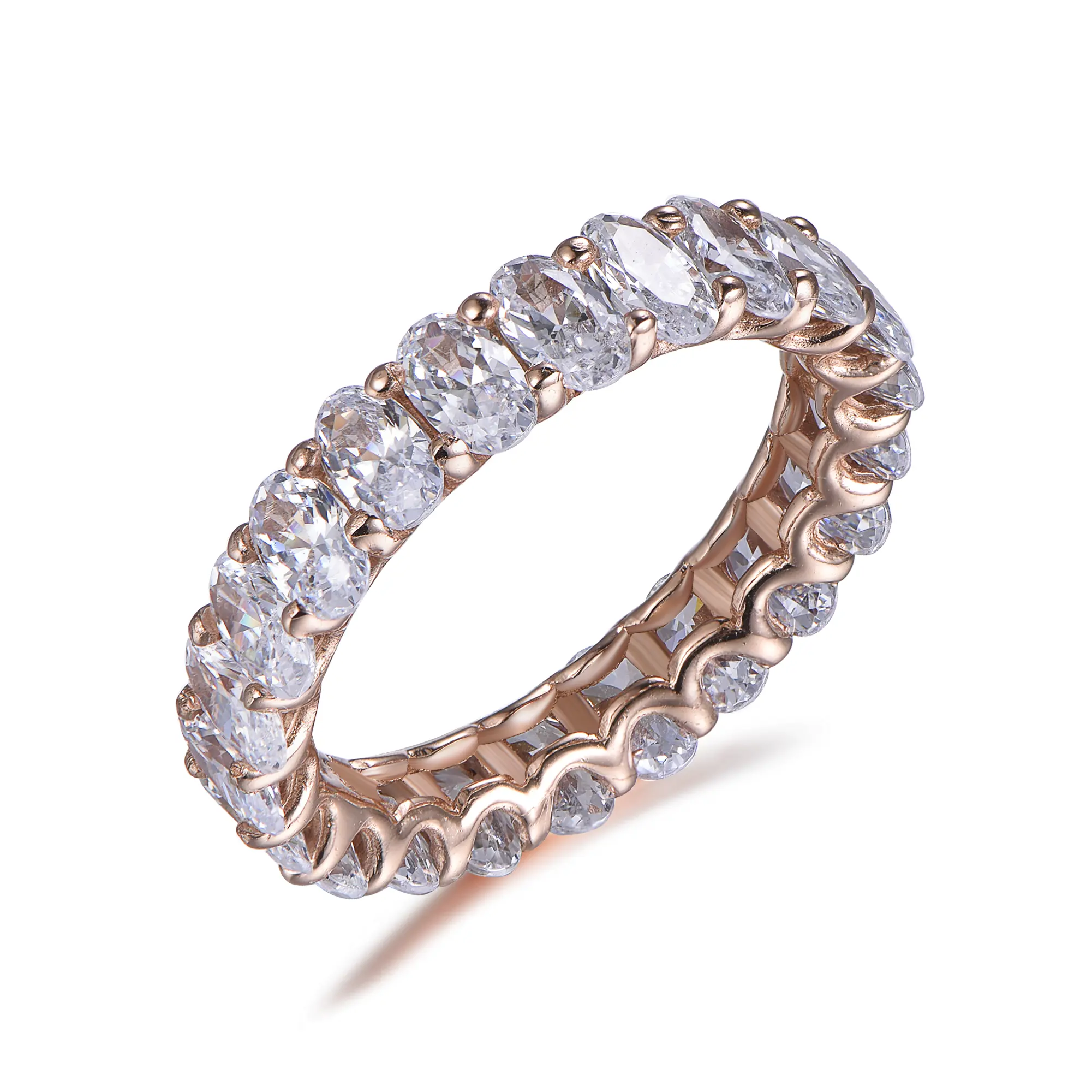 Luxury Women Finger Ring White Gold Plated Round Cut 5A CZ Diamond Eternity Band Ring