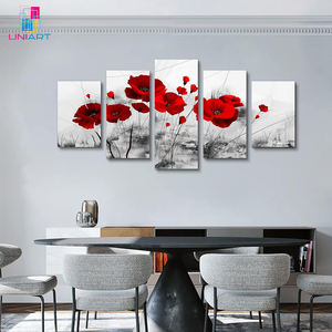Peinture à l'huile sur toile abstraite UNIART, art mural, peinture à l'huile florale moderne de pavot <span class=keywords><strong>rouge</strong></span>, impression sur toile, ensemble d'œuvres d'art pour <span class=keywords><strong>la</strong></span> décoration de <span class=keywords><strong>la</strong></span> maison - Product Image 6