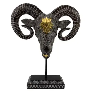 Customized bedroom hotel bedside resin cow head curved shofar decor table lamp with fabric shade