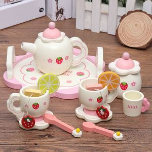 Cadeaux pour enfants, accessoires de cuisine, ensemble de thé et de desserts en bois pour les petites filles - Product Image 1