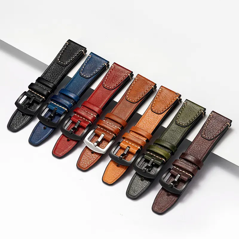 Luxury Quick Release 20/22mm Genuine Leather Straps Stainless Steel Buckle Vintage Replacement Leather Watch Bands