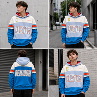 Sweat à capuche personnalisé urbain, coupe oversize, en coton, avec blocs de couleur, rayures contrastées, côtelé, streetwear, logo imprimé, haute qualité, OEM