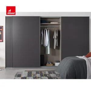 Allandcabinet Classic Black Bedroom Sliding Wardrobe Modern 3 Door Customized Painting Closet Organize Furniture Made In China
