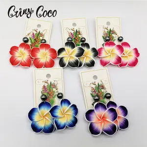 Cring CoCo Flower Earring Polynesian jewelry Soft Ceramics Plumeria Earrings Hawaiian Jewelry acrylic Earrings