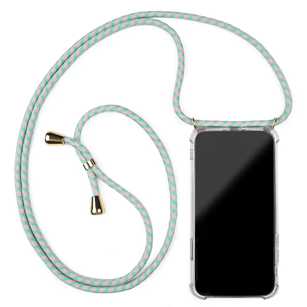 Low MOQ Stock Cord Shine E Phone Necklace Transparent Silicon Hard Case For Iphone 11 Pro Max Smartphone Cover