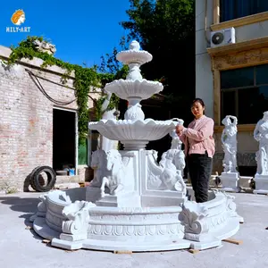 Fuente de agua tallada a mano de mármol al aire libre escultura de caballo para jardín cuadrado