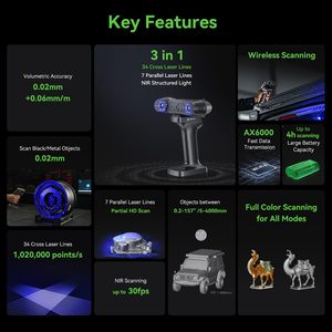 Máy quét <span class=keywords><strong>3D</strong></span> cầm tay không dây lai Creality Raptor X với 34 tia laser chéo & +7 tia laser xanh & máy quét NIR độ chính xác 0.02mm - Product Image 2