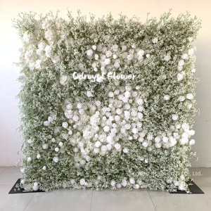 Pared de Flores Artificiales Blancas Frescas y Verdes Suaves, Fondo Minimalista para Propuesta de Matrimonio, Arreglo de Boda, Escenario - Product Image 1