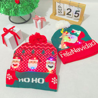 Cappello natalizio per le vacanze di alta qualità con luci a LED cappello berretto invernale in Jacquard lavorato a maglia