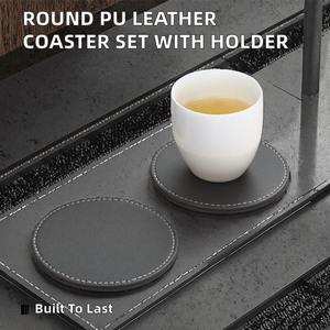 Juego de Posavasos Redondos de Cuero PU Ecológicos y Modernos, para Cerveza y Café, Personalizables con Láser - Product Image 2