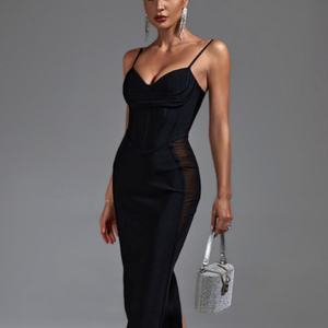 Vestido de Noche de Lujo Negro Ajustado para Mujer, Diseño Mini Corset Sexy con Tirantes, el Más Vendido del Verano - Product Image 3