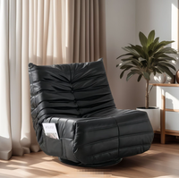 Fauteuil inclinable pivotant STG moderne en similicuir noir mat de luxe avec cadre métallique extensible pour salon
