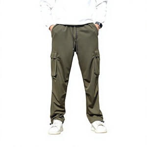 Pantalon cargo pour homme à logo personnalisé, coupe droite, plusieurs poches, taille élastique avec cordon de serrage, décontracté, poids moyen, polyester, OEM, vente chaude - Product Image 1