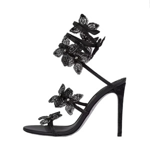 Sandales à talons hauts carrés avec nœud et cristaux, collection été 2025, design personnalisé pour femme - Product Image 1