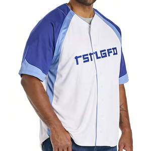 Maillot de sport d'équipe pour hommes OEM, manches courtes, tissu performant à séchage rapide, grande taille, logo personnalisé, fermeture éclair, streetwear baseball - Product Image 1