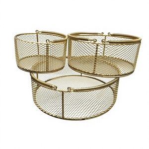 Ensemble de paniers de rangement en fil métallique moderne, empilables, design circulaire, paniers multi-usages pour l'organisation, décoration de la maison, paniers pour emballer des cadeaux - Product Image 1