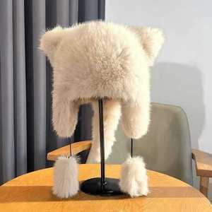 Chapeau Bob Rayé Doux avec Oreilles <span class=keywords><strong>d</strong></span>'Ours et Rabats, Chapeau Chaud <span class=keywords><strong>d</strong></span>'Hiver <span class=keywords><strong>pour</strong></span> Plage et Extérieur avec Queue, Chapeau de Fête Festif - Product Image 5