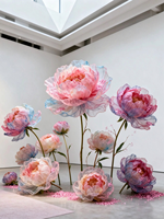Set Bunga Peony Organza Gradasi Raksasa Premium Mewah Y-092 dengan Tangkai Bunga Alami untuk Dekorasi Pernikahan, Instalasi Seni Jendela