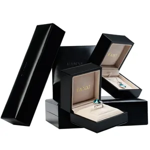 FANXI 맞춤형 로고 최고 품질 블랙 PU 가죽 스웨이드 삽입 상자 반지 목걸이 팔찌 선물 포장 보석 상자