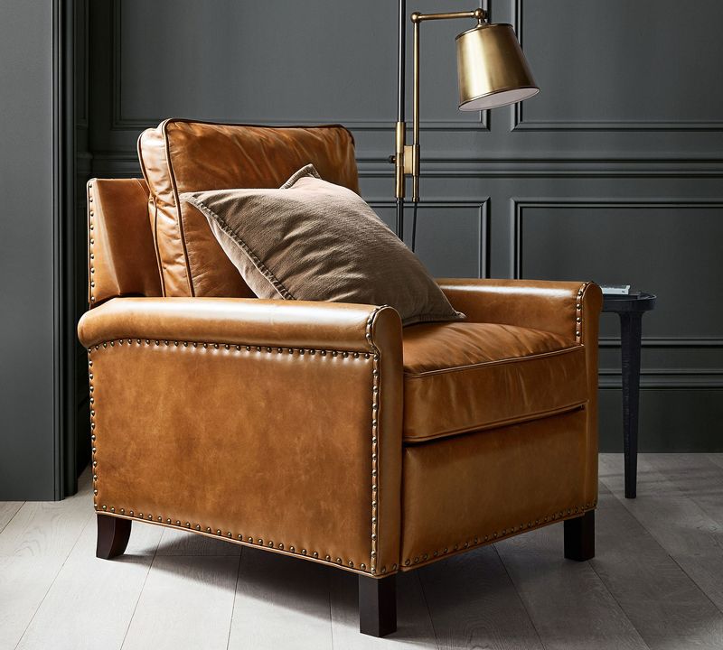 Midcentury Style Tan Top Grain Leather