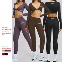 Ensemble de leggings de yoga pour femmes à taille haute et haut court à manches longues découpé, idéal pour la gym et les tenues de sport