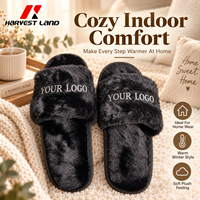 Chaussons d'intérieur en peluche avec logo brodé personnalisé, pantoufles douces et fourrées à semelle en PVC, unisexe, vente en gros