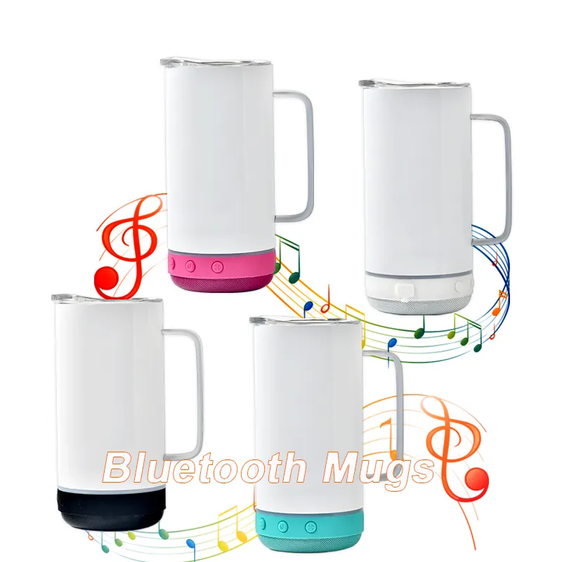 Bouteille de musique en acier inoxydable à sublimation pour entrepôt américain Bouteille d'eau intelligente avec haut-parleur Bluetooth de 14oz avec poignée