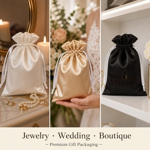 Sac cadeau personnalisé en satin avec cordon de serrage, 5 couleurs, pochette à bijoux pour mariage, logo OEM, emballage de luxe, sac de rangement pour extensions de cheveux, fabrication en usine - Product Image 4