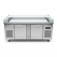 Réfrigérateur professionnel en acier inoxydable 201 avec dessus en verre, vitrine réfrigérée pour buffet