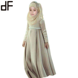 Abito Abaya Verde Lungo con Maniche Lunghe e Bordi in Pizzo per Bambine Musulmane, Abbigliamento Islamico Turco OEM, Vestito Hijab per Ragazze <span class=keywords><strong>Giovani</strong></span> - Product Image 4