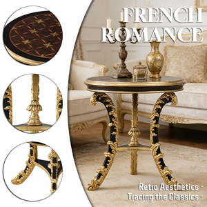 Tavolino Laterale in Stile Francese Mid-Century, Design di Lusso per Salotto, <span class=keywords><strong>Tavolo</strong></span> Angolare in Legno Massello Nero e Oro - Product Image 2