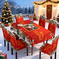 Nappe et Housses de Chaise de Noël Élastiques Grand Format Motif Visage de Père Noël et Arbre pour Décoration de Fête de Noël – Qualité Supérieure – Vente en Gros