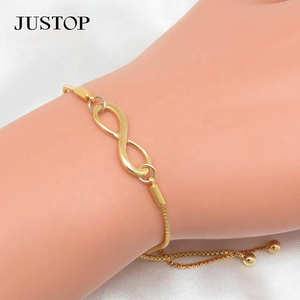 Wholesale Stainless Steel 18K <b>Gold</b> Plated Trendy Women's Geometric <b>Infinity</b> Charm <b>Bracelet</b> Pendant Classic Lucky Number 8 - Product Image 5