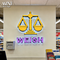 Enseigne lumineuse LED miniature personnalisée, logo lumineux en acrylique d'intérieur et caractères de porte de magasin en acier inoxydable, affichage de bureau