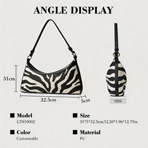 Sac à main décontracté personnalisé avec fermeture éclair dorée, sac à bandoulière pour femme imprimé zèbre OEM - Product Image 2