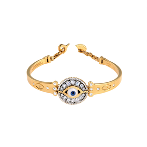 Bracelet en acier inoxydable plaqué or avec charme œil porte-bonheur et accents en cristal, bijoux tendance pour femmes - Product Image 2