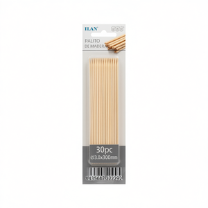 Brochetas de madera Ilan 3.0x300mm 30 piezas para cocinar - Product Image 2