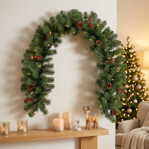 Guirnalda Artificial Ecológica Realista con Bayas Rojas y Piñas para Decoración Navideña en Interiores y Exteriores - Product Image 1