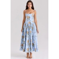 Robe Midi Fluide Élégante et Délicate pour Femme, Style Européen et Américain, à Bretelles Fines, Motif Floral, Esthétique Féerique, Coupe Ajustée