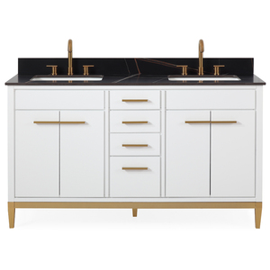 Mueble de Baño Moderno de Lujo con Acabado Lacado Blanco de 60 Pulgadas con Lavabo Doble, <span class=keywords><strong>Base</strong></span> de MDF Personalizada y Acero Inoxidable - Product Image 1