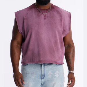 Camiseta sin mangas personalizada de talla grande para hombre, estilo musculoso, de tejido grueso, con borde sin rematar, lavado vintage <span class=keywords><strong>y</strong></span> corte holgado - Product Image 1